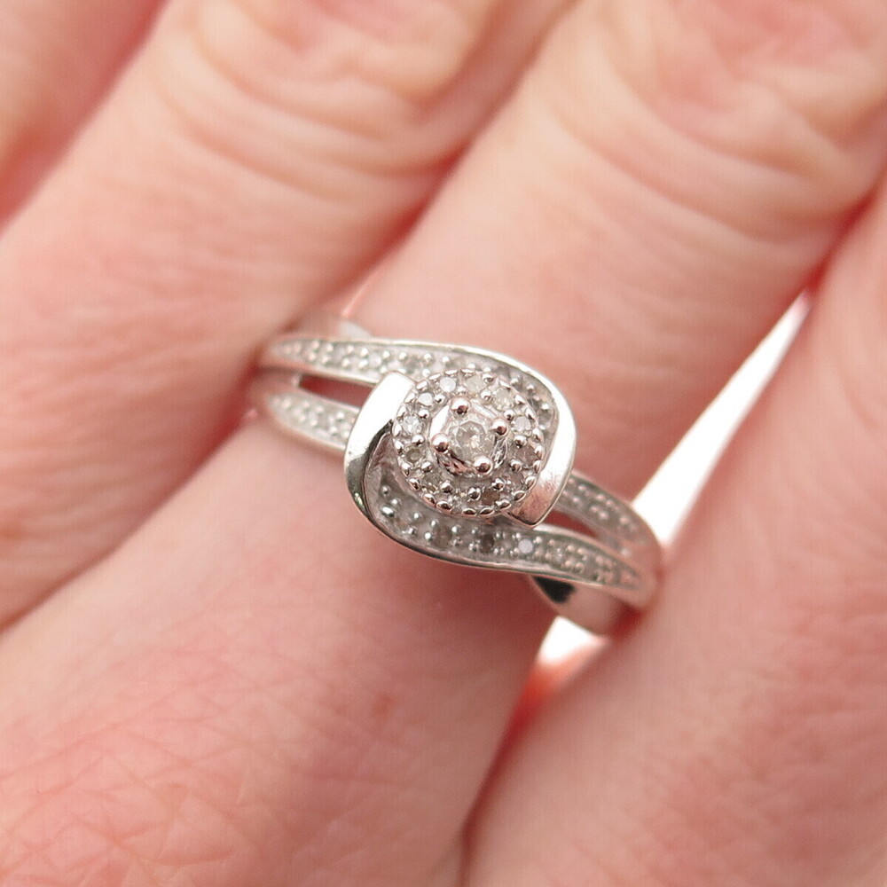925 Sterling Silver Real Round-Cut Diamond Engagement Ring Size 7